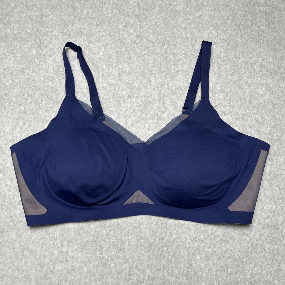 Honeylove Crossover Wireless Bra Navy Blue Mesh Full Coverage Sz 3X‎